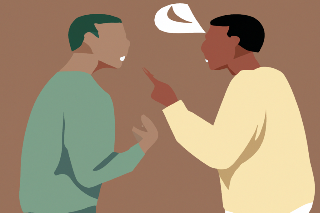 Illustration von zwei Männern, die Konfliktmanagement Methoden benötigen