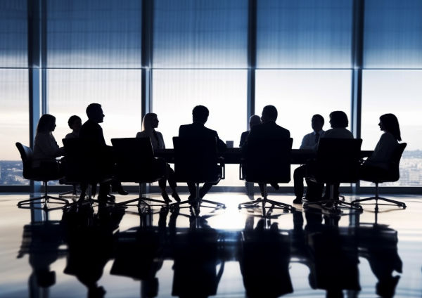 The members of an advisory board work around a conference table